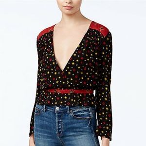 Free People Women's New Black Red Where We Roam Printed Top
